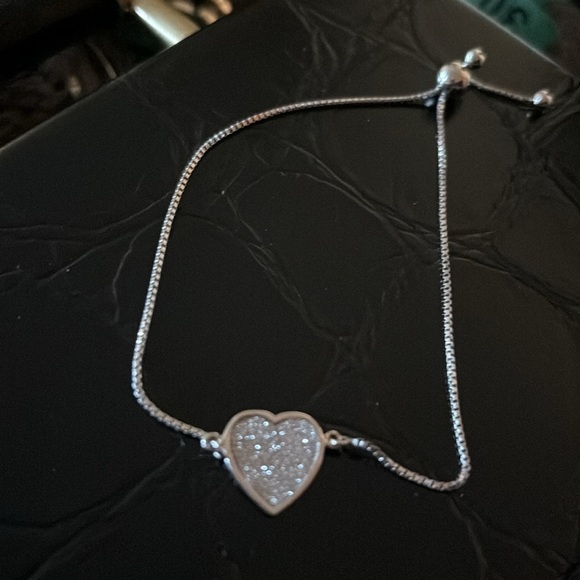 Sterling Silver faux diamonds  bling Heart Pendant box bracelet - Picture 4 of 11